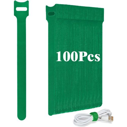 MONDODIGITALE-Lot De 100 Serre-Câbles Auto-Adhésifs Réutilisables 12 X 150 Mm-Câble De Charge Hook & Loop Tape-Vert