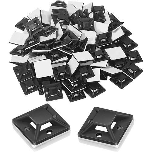 MONDODIGITALE-Lot De 100 Supports Adhésifs Pour Serre-Câbles-Noir-20 X 20 Mm-Pour La Maison, Le Bureau