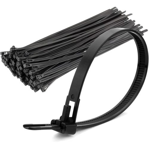 MONDODIGITALE-Lot De 100 Serre-Câbles Libérables En Nylon Durable Et Recyclable Pour Des Solutions Respectueuses De L'Environnement-Noir-150 Mm X 4 Mm