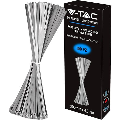 MONDODIGITALE-Colliers De Serrage En Acier Inoxydable Pour Câbles Mesure 4,6 Mm X 200 Mm ¿ Lot De 100 Pièces ¿ Colliers De Câblage Multi-Usages ¿ Serre-Câble Porte-Câbles Pour Électricien, Mécanique,