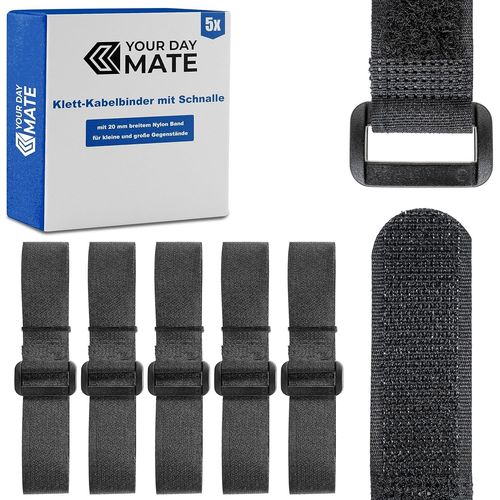 MONDODIGITALE-Serre-Câbles Bande Auto-Agrippante Avec Boucle, 5 Pièces, Longueur 120 Cm, En Noir, Serre-Câbles En Nylon, Serre-Câbles À Boucle, Organisation De Câbles Refermable, Serre-Câbles À Ferme
