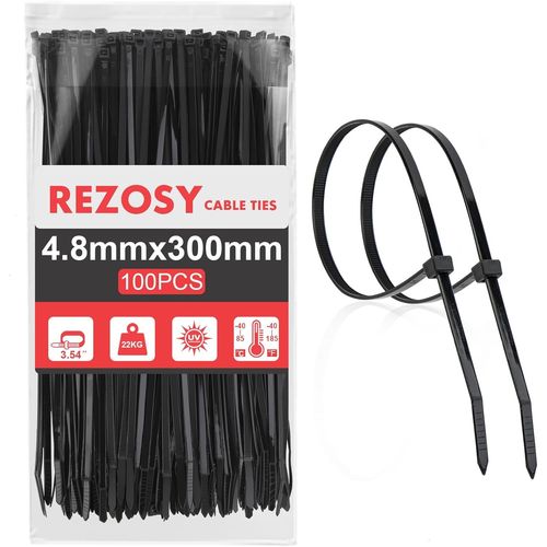 MONDODIGITALE-Lot De 100 Serre-Câbles En Nylon-Noir-300 Mm X 4,8 Mm-Résistance À La Traction : 22 Kg-Résistant Aux Uv-Convient Pour De Nombreuses Occasions-Pour Organiser Les Câbles, La Maison,