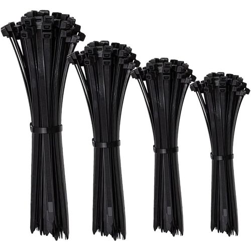 MONDODIGITALE-Serre-Câbles Électriques Set 200 Pièces 100X2,5 ; 150X2,5 ; 200X3,6 ; 300X3,6 Mm Support Résistant Aux Uv Pour Le Chemin De Câbles Support Pour Colliers De Câbles En Noir