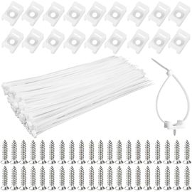 MONDODIGITALE-100 Pièces Fixations De Serre-Câbles Base De Montage Avec 100 Pièces Attaches De Câble Blanches Et Vis Pour Fixation Cable Electrique