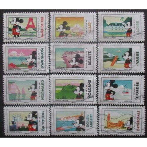 France Autoadhésif Série N°1582 Au 1593 Mickey Oblitérés