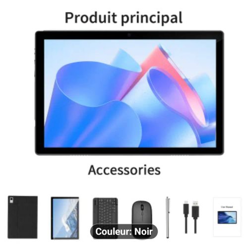 Tablette QDDQ 2025 2 en 1 Wi-Fi 10.1" RAM 4 Go + ROM 64 Go Android 14 Noir
