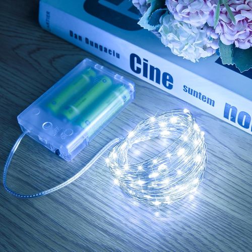 Lot De 2 Guirlandes Lumineuses À 100 Led À Piles Avec Fil Argenté Pour Éclairage Intérieur Et Extérieur, Chambre, Décoration De Mariage, Fête, Noël, Décoration D'arbre (10 M, Blanc Pur)[H1192]