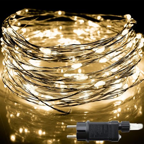 Ampoules Micro Led Noël 8 Jeux Lumière 240V Fil Argent Lampe Maison Arbre Décoration Noël Mariage Fête Mariage Crèche Extérieur Intérieur (180 Micro Leds 14M Blanc Chaud)[H1015]