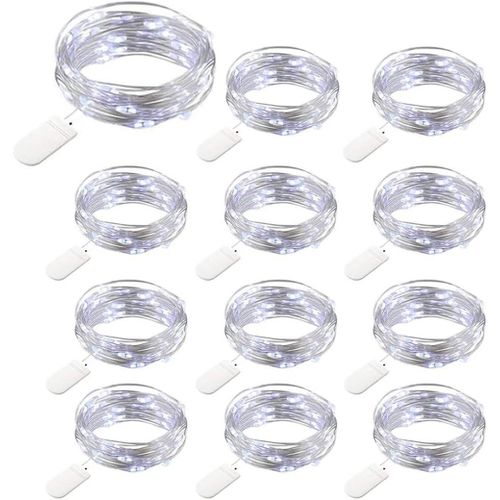 12 Packs Guirlandes Lumineuses À Piles, 20 Leds 2M Guirlande En Cuivre, Ip65 Étanche Argent Fil Blanc Froid Lumière Pour Décoration Noël Fête Mariage Jardin Terrasse Pelouse Maison[H179]