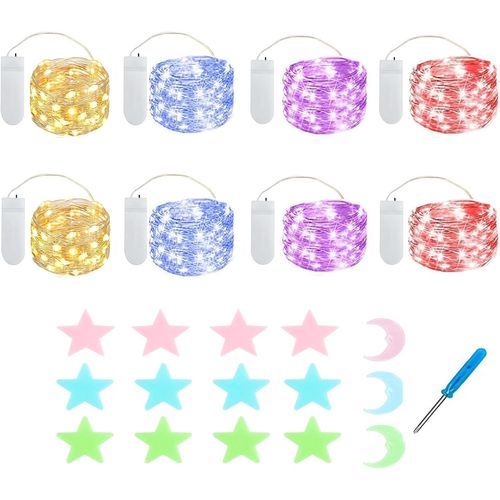 8X20 Batterie Intérieure Extérieure Avec Étoiles Lune Autocollants Muraux Fluorescents Pour Fête Jardin Mariage Noël Éclairage Décoration (2,1 Mètres / 6,89 Ft 4 Couleurs)[H532]