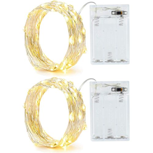 Lot De 2 Guirlandes Lumineuses 2 M 20 Led En Fil Argenté Avec Minuteur Pour Décoration De Chambre À Coucher, Bocaux De Noël, Fête De Mariage, Festival, Camping En Plein Air, Blanc Chaud[H1268]