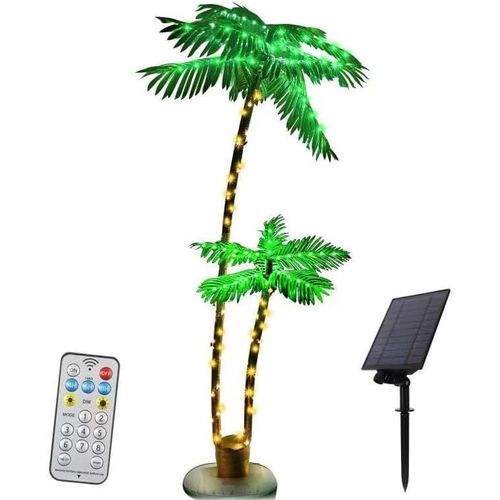 Palmier Artificiel Lumineux De 1,8 M, 2 Troncs, 8 Modes, Décoration De Noël Tiki Pour Extérieur, Terrasse, Cour, Piscine, Porche, Fête Tropicale[H26]