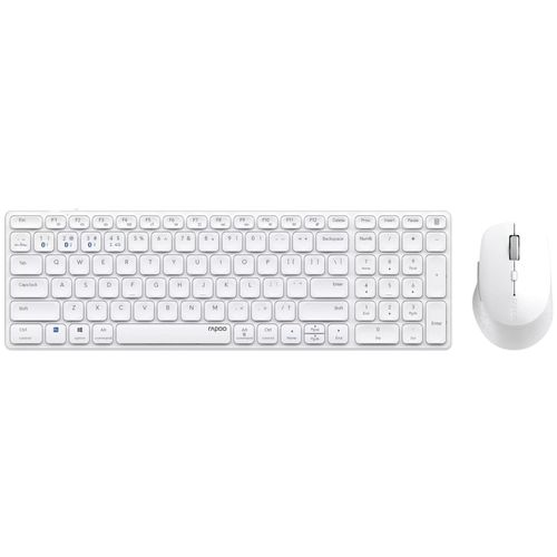 Rapoo 9700M - Ensemble clavier et souris - sans fil - 2.4 GHz, Bluetooth 4.0, Bluetooth 3.0, Bluetooth 5.0 - QWERTY - blanc