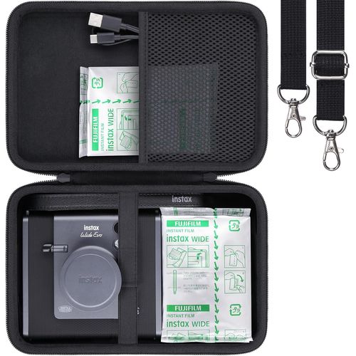 pour Fujifilm Instax Wide Evo 2-en-1 Appareil Photo et imprimante à Film instantané Étui de Voyage Rigide avec bandoulière, Noir (étui Uniquement)