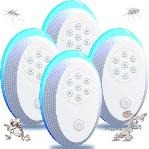 Répulsif antiparasitaire à ultrasons, pièges à souris anti-insectes électroniques 4 paquets pour l'intérieur, plug-in répulsif contre les moustiques et les araignées, répulsif efficace contre