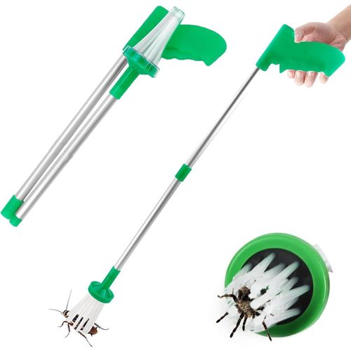 Attrape Araignée Télescopique Long Attrape-Cafards Pliable Pièges À Cafards Araignées Attrape-Insectes Pliable En Alliage D'aluminium pour Attraper Les Araignées Grillons Scarabées Cafards,Vert,83cm