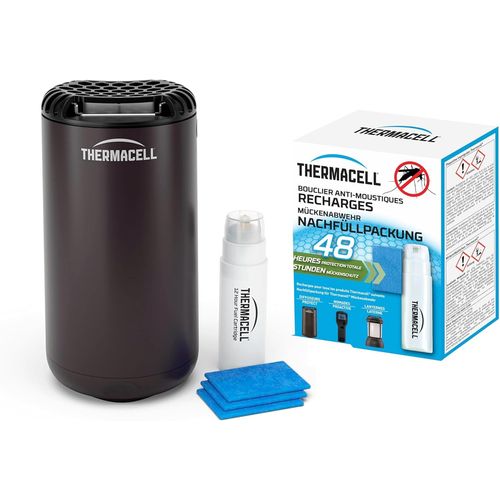 Diffuseur + Recharge Anti-Moustiques et Moustiques Tigres - Protection efficace 20 m² - Inodore - Durée 60h - 5 Cartouches Gaz + 15 plaquettes - Noir