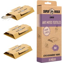 Super Ninja Anti Mites Vêtements - 3 Pieges Écologiques - Hautement Efficaces - Non Toxiques - Protection 4 Mois pour Armoires