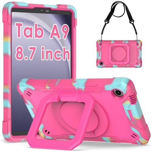 Coque Pour Samsung Galaxy Tab A9 8,7 Pouces 2023 Sm-X110,Pochette Etui Housse De Protection Robuste Antichoc Avec Porte-Stylo E Bandoulière,Rotation À 360° Pour Utiliser Plusieurs Vues