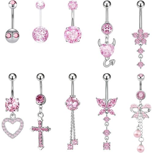 10 Pièces Nombril Anneau, Piercing Nombril, Piercing Ventre Anneau, Corps Piercing Bijoux, Piercing Bijoux Pour Femme, Papillon Anneau De Nombril Bijoux De Corps