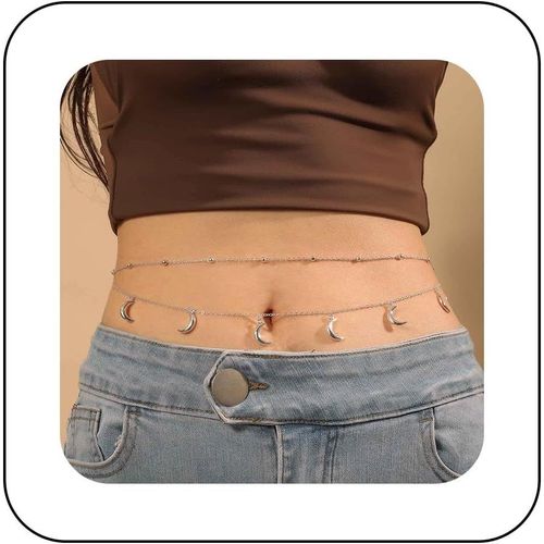 Lune Chaîne Taille Sexy Boho Superposé 3d Croissant Lune Pendentif Chaîne Corps Chaîne Bikini Ventre Ceinture Chaîne D'estomac Argent Bijoux Corps Chaîne Cadeaux Pour Les Femmes Et Les Filles