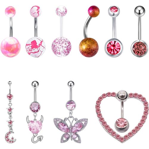 10 Pièces Piercing Nombril, Nombril Anneau, Piercing Ventre Anneau, Corps Piercing Bijoux, Piercing Bijoux Pour Femme, Papillon Anneau De Nombril Bijoux De Corps
