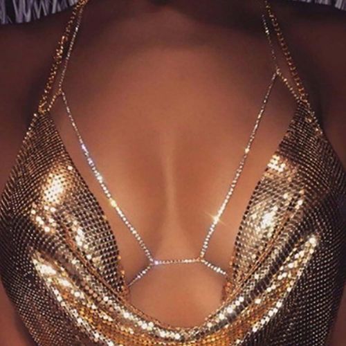 Boho Cristal Soutien-Gorge Corps Chaîne Strass Bikini Poitrine Chaîne Argent Cz Chaîne Corps Chaîne Discothèque Rave Party Bikini Soutien-Gorge Chaîne Cristal Bijoux Pour Femmes Et Filles