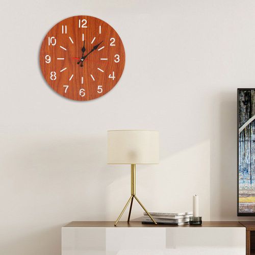 Horloge murale ronde de 30 cm, style retro, chiffres, decorative, pour la maison, le bureau ou le bar, marron