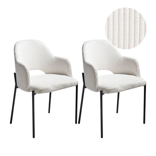Lot De 2 Chaises De Salle À Manger Raton Velours Côtelé Blanc Cassé