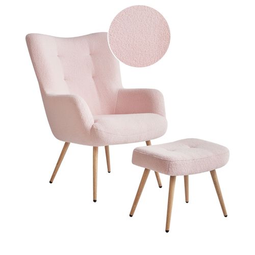 Fauteuil À Oreilles Vejle Bouclé Rose Pastel