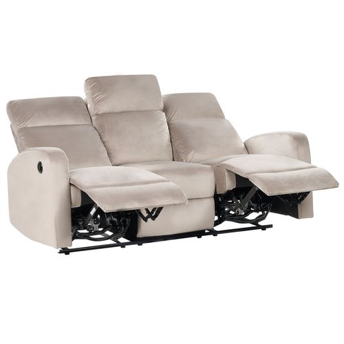Canapé 3 Places Inclinable Électrique En Velours Beige Verdal
