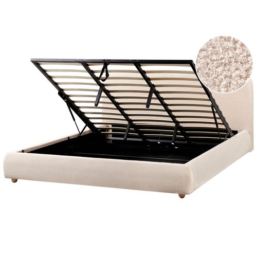 Lit Ottoman Bouclé Blagnac 180 X 200 Cm Beige Clair