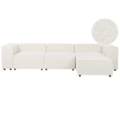 Canapé Modulable 3 Places En Bouclé Blanc Avec Pouf Aprica