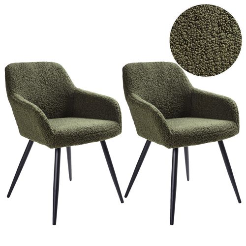 Lot De 2 Chaises De Salle À Manger Casmalia Bouclé Vert Foncé