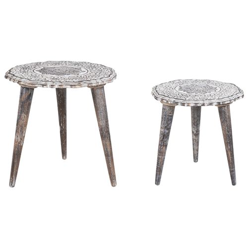 Lot De 2 Tables D'appoint En Bois De Manguier Blanc Cassé Adro