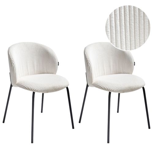 Lot De 2 Chaises De Salle À Manger Miles Velours Côtelé Blanc Cassé