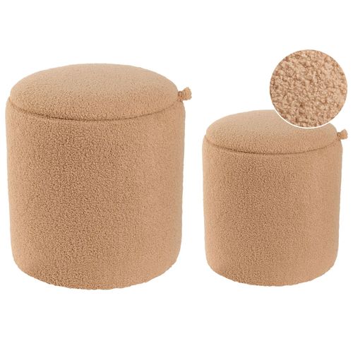 Lot De 2 Poufs Avec Rangement En Bouclé Marron Clair Berea