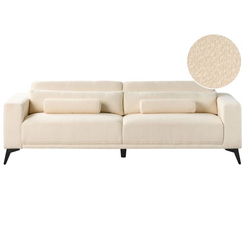 Canapé 3 Places En Tissu Bouclé Blanc Cassé Ange