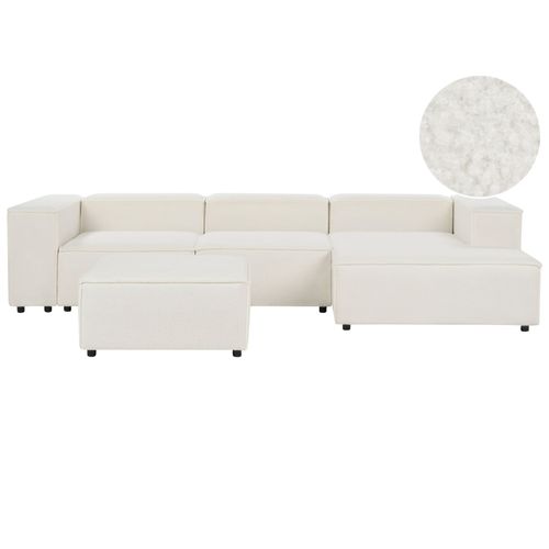 Canapé D'angle À Gauche 3 Places Avec Pouf Blanc Bouclé Aprica