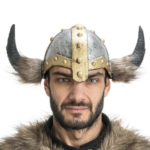 Casque Viking Latex Cornes Poils 35x20x15cm Adulte