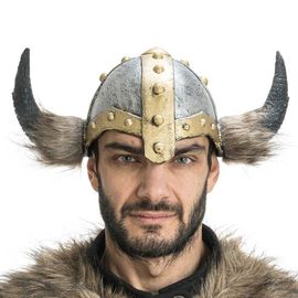 Casque Viking Latex Cornes Poils 35x20x15cm Adulte