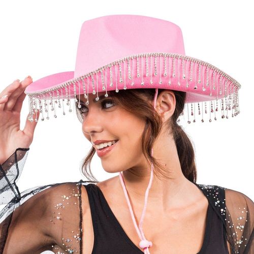 Chapeau De Cowboy Rose Chaîne Strass Adulte