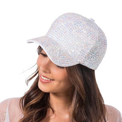 Casquette Polyester Strass Pierre Blanc Adulte