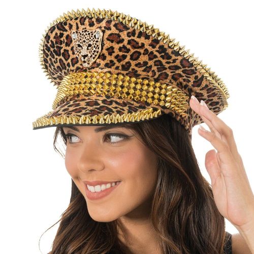 Casquette Capitaine Peau Léopard Pointe Or Adulte