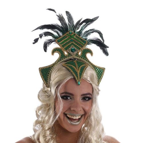 Coiffe Carnaval De Bahia Strass Plume Vert