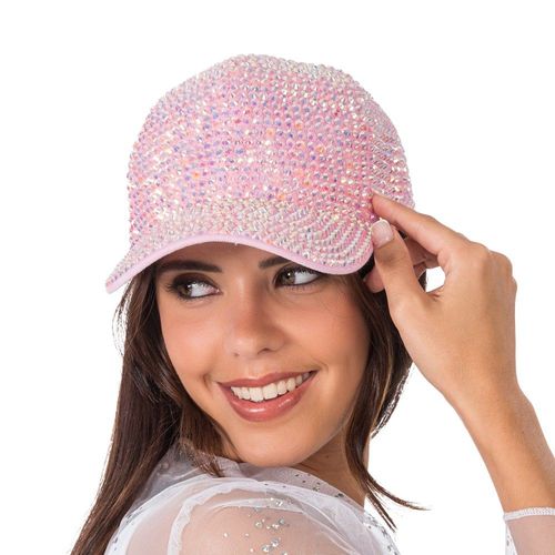 Casquette Polyester Strass Pierre Rose Adulte