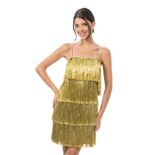Déguisement Robe Scintillante Franges Or Femme