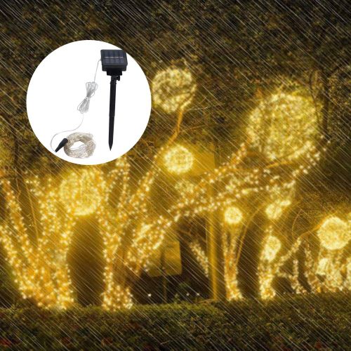 Guirlande Lumineuse Solaire Etanche 200 Led Avec Fil De Cuivre Pour Jardin Interieur/Exterieur, Cour, Pelouse, 8 Modes D'eclairage, Blanc Chaud