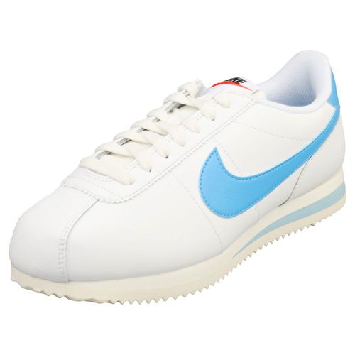 Nike Cortez Chaussures Décontractées En Cuir - Blanc Bleu Femme
