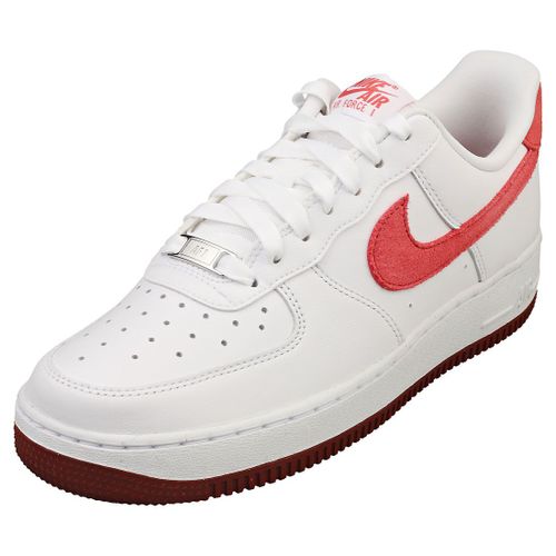 Chaussures Nike Air Force 1 07 Baskets En Cuir Blanc Et Rouge